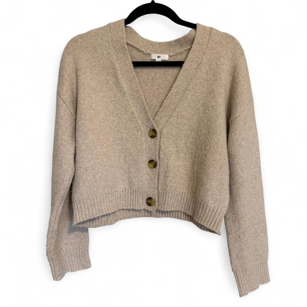 BP Cropped Knit Cardigan Beige Boxy Button Sweater Small